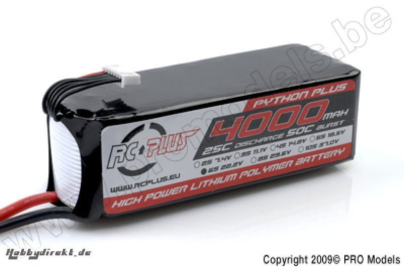 RC Plus - Li-Po Akku - Python Plus 25-30C - 4000 mAh - 6S1P - 22,2V - Deans Stecker RC-A25-4000-6S1P