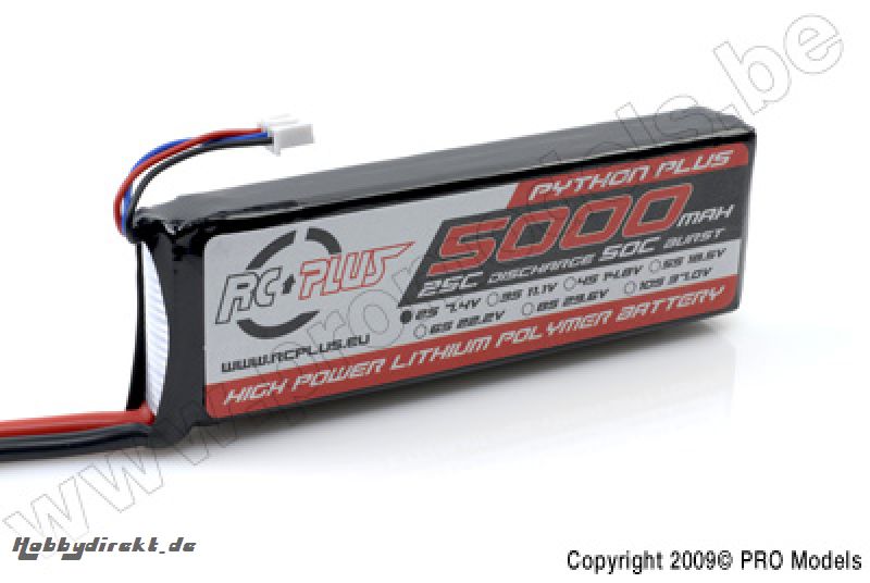 RC Plus - Li-Po Akku - Python Plus 25-30C - 5000 mAh - 2S1P - 7,4V - Deans Stecker RC-A25-5000-2S1P