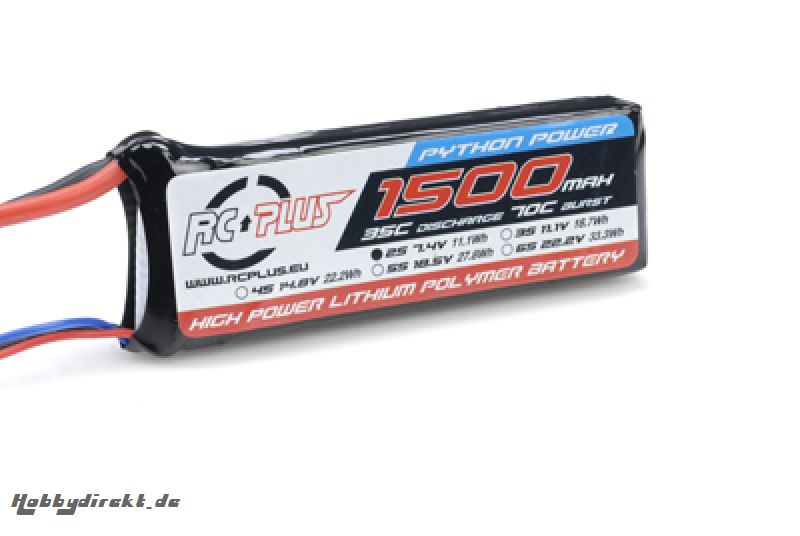 RC Plus - Li-Po Akku - Python Power 35C - 1500 mAh - 2S1P - 7,4V - Deans Stecker RC-A35-1500-2S1P