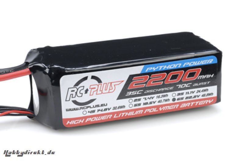 RC Plus - Li-Po Akku - Python Power 35C - 2200 mAh - 6S1P - 22,2V - Deans Stecker RC-A35-2200-6S1P