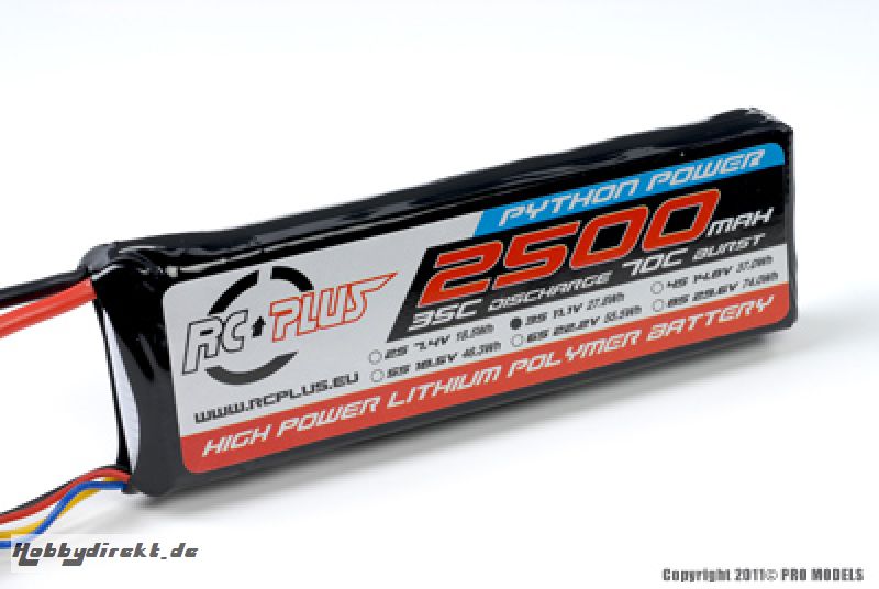 RC Plus - Li-Po Akku - Python Power 35C - 2500 mAh - 3S1P - 11,1V - Deans Stecker RC-A35-2500-3S1P