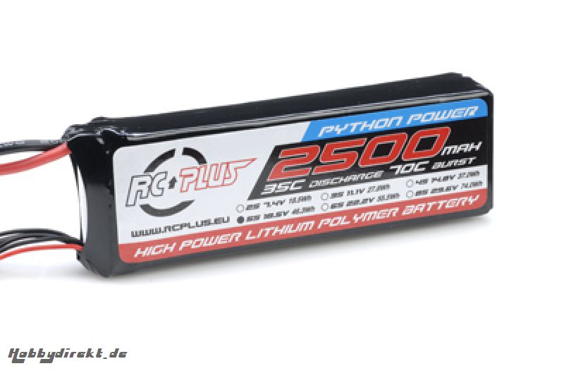 RC Plus - Li-Po Akku - Python Power 35C - 2500 mAh - 5S1P - 18,5V - Deans Stecker RC-A35-2500-5S1P