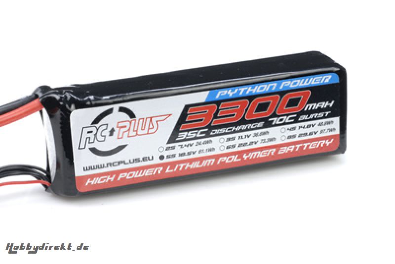 RC Plus - Li-Po Akku - Python Power 35C - 3300 mAh - 5S1P - 18,5V - Deans Stecker RC-A35-3300-5S1P