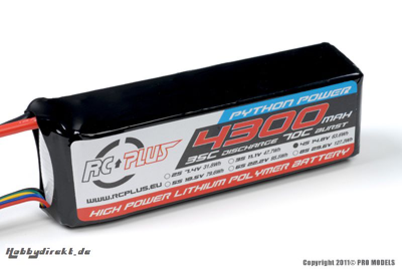 RC Plus - Li-Po Akku - Python Power 35C - 4300 mAh - 4S1P - 14,8V - Deans Stecker RC-A35-4300-4S1P