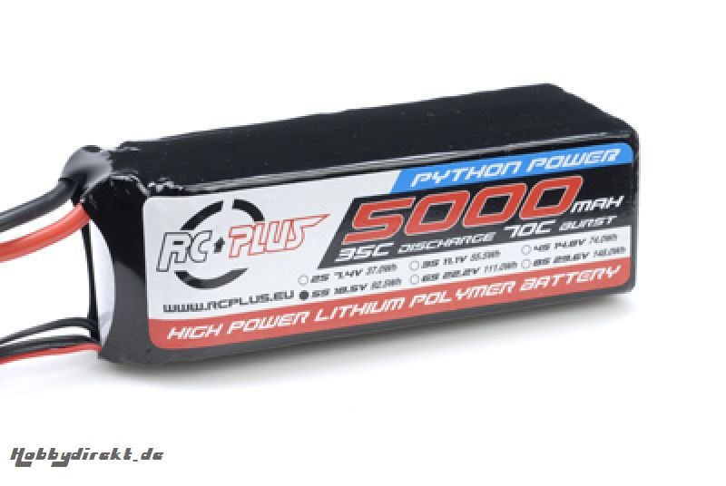 RC Plus - Li-Po Akku - Python Power 35C - 5000 mAh - 5S1P - 18,5V - Deans Stecker RC-A35-5000-5S1P