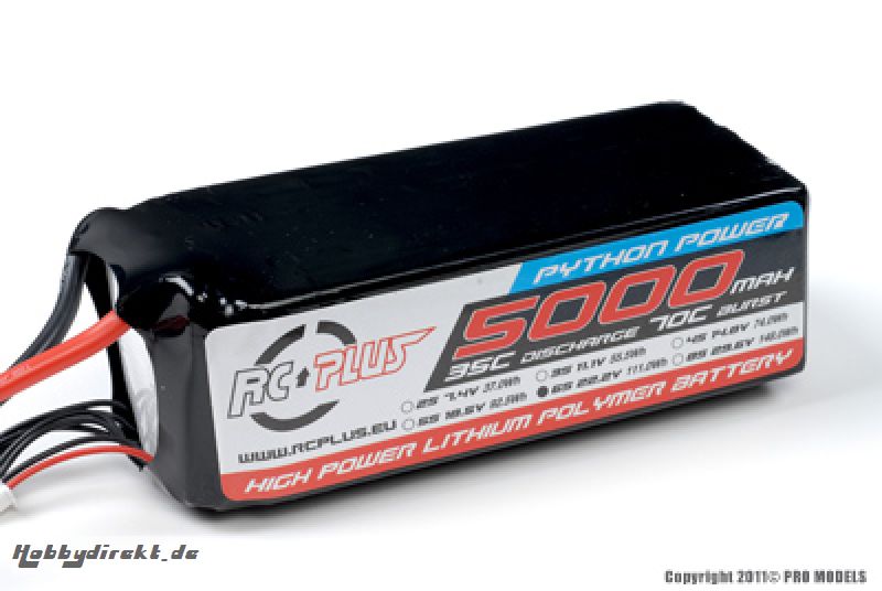 RC Plus - Li-Po Akku - Python Power 35C - 5000 mAh - 6S1P - 22,2V - Deans Stecker RC-A35-5000-6S1P