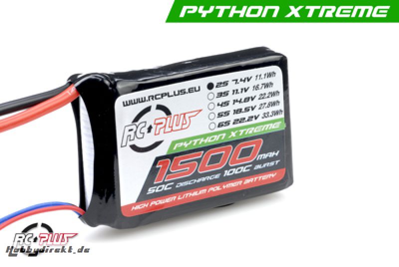 RC Plus - Li-Po Akku - Python X-Treme 55C - 1500 mAh - 2S1P - 7,4V - Deans Stecker RC-A50-1500-2S1P