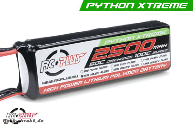 RC Plus - Li-Po Akku - Python X-Treme 55C - 2500 mAh - 5S1P - 18,5V - Deans Stecker RC-A50-2500-5S1P