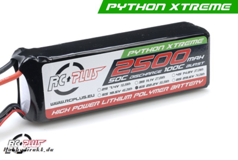 RC Plus - Li-Po Akku - Python X-Treme 55C - 2500 mAh - 6S1P - 22,2V - Deans Stecker RC-A50-2500-6S1P