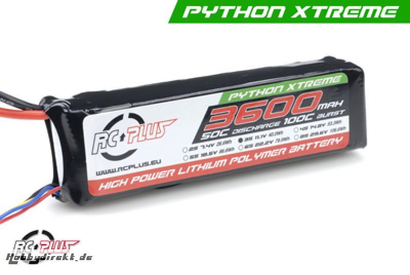 RC Plus - Li-Po Akku - Python X-Treme 55C - 3600 mAh - 3S1P - 11,1V - Deans Stecker RC-A50-3600-3S1P