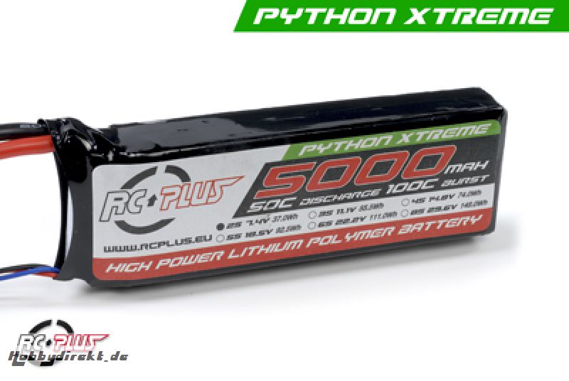 RC Plus - Li-Po Akku - Python X-Treme 55C - 5000 mAh - 2S1P - 7,4V - Deans Stecker RC-A50-5000-2S1P