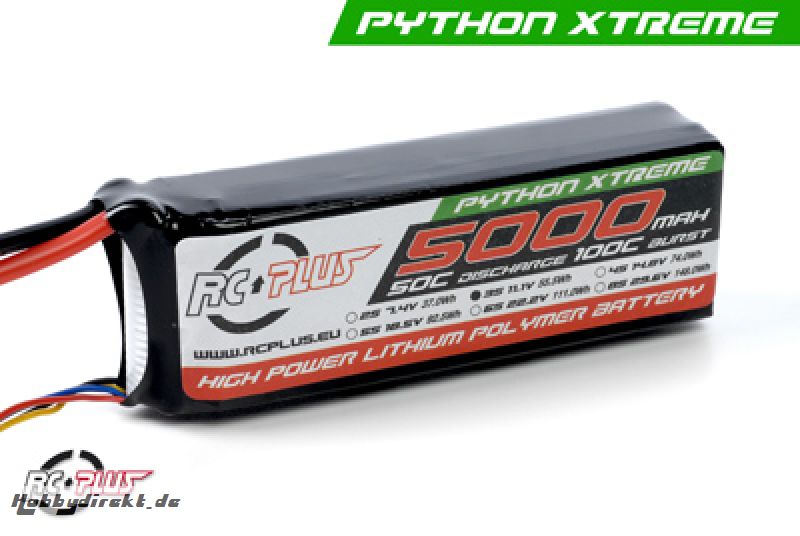 RC Plus - Li-Po Akku - Python X-Treme 55C - 5000 mAh - 3S1P - 11,1V - Deans Stecker RC-A50-5000-3S1P