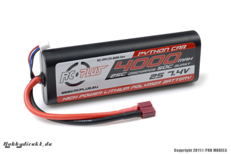 RC Plus - Python Plus Car 25C 4000 Mah 2S 7,4V Hard Case, T-Plug RC-PPC25-4000-2SD