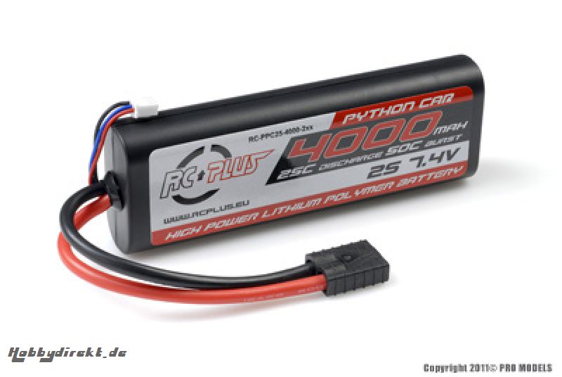 RC Plus - Python Plus Car 25C 4000 Mah 2S 7,4V Hard Case, Traxxas RC-PPC25-4000-2SX