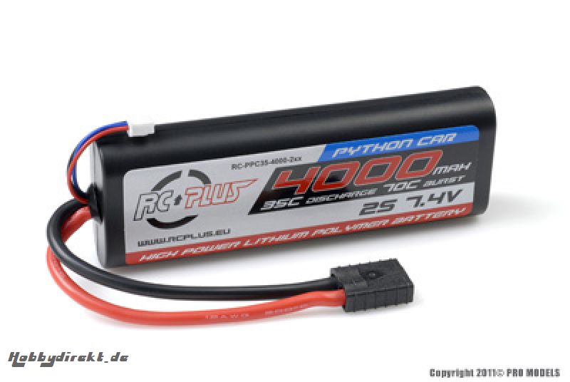 RC Plus - Python Plus Car 35C 4000 Mah 2S 7,4V Hard Case, Traxxas RC-PPC35-4000-2SX