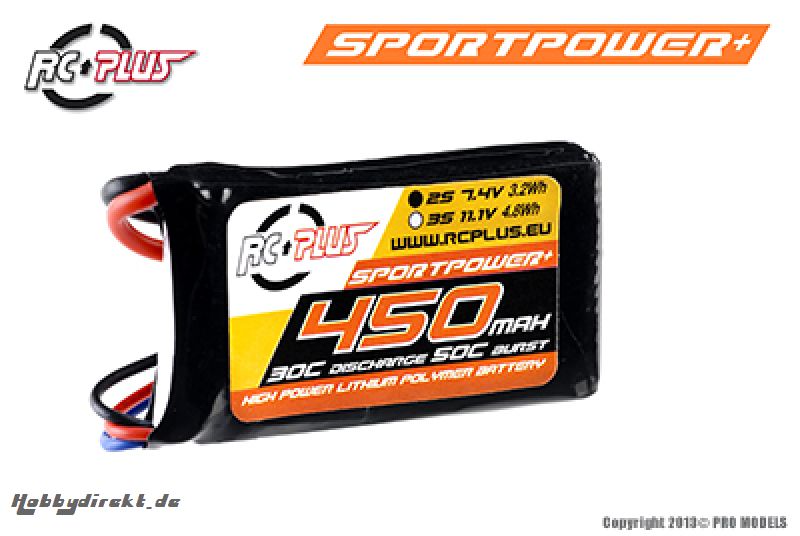 RC Plus - Li-Po Akku - Sportsline 30C - 450 mAh - 2S1P - 7,4V - Bec Stecker RC-S30-0450-2S1P