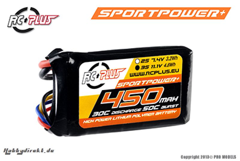 RC Plus - Li-Po Akku - Sportsline 30C - 450 mAh - 3S1P - 11,1V - Bec Stecker RC-S30-0450-3S1P