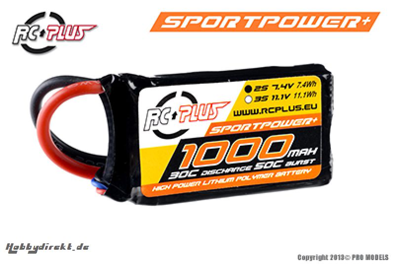 RC Plus - Li-Po Akku - Sportsline 30C - 1000 mAh - 2S1P - 7,4V - Deans Stecker RC-S30-1000-2S1P