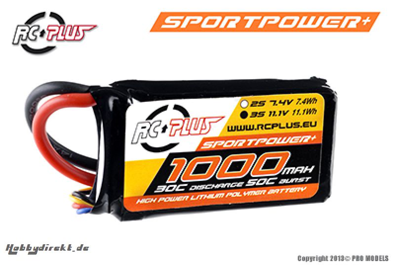 RC Plus - Li-Po Akku - Sportsline 30C - 1000 mAh - 3S1P - 11,1V - Deans Stecker RC-S30-1000-3S1P