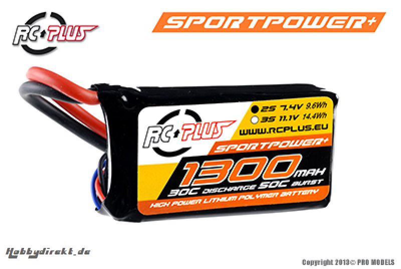 RC Plus - Li-Po Akku - Sportsline 30C - 1300 mAh - 2S1P - 7,4V - Deans Stecker RC-S30-1300-2S1P