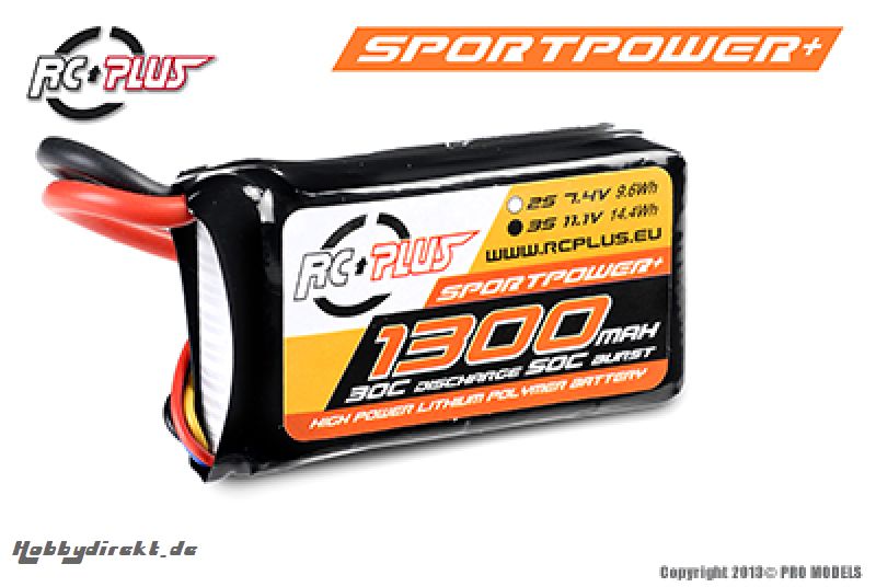 RC Plus - Li-Po Akku - Sportsline 30C - 1300 mAh - 3S1P - 11,1V - Deans Stecker RC-S30-1300-3S1P