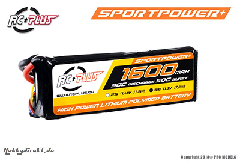 RC Plus - Li-Po Akku - Sportsline 30C - 1600 mAh - 3S1P - 11,1V - Deans Stecker RC-S30-1600-3S1P