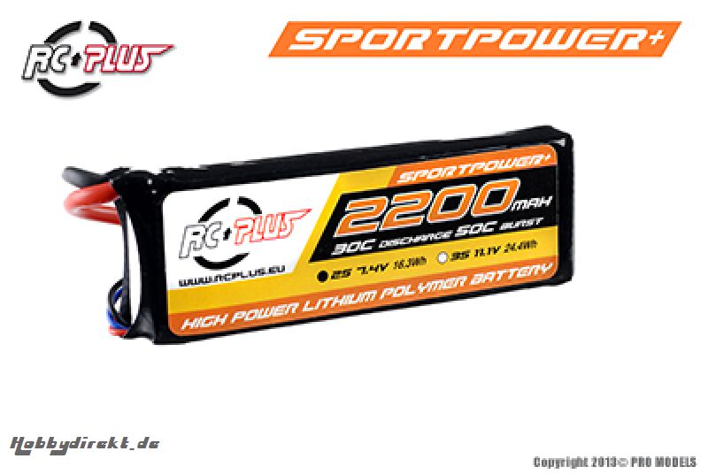 RC Plus - Li-Po Akku - Sportsline 30C - 2200 mAh - 2S1P - 7,4V - Deans Stecker RC-S30-2200-2S1P