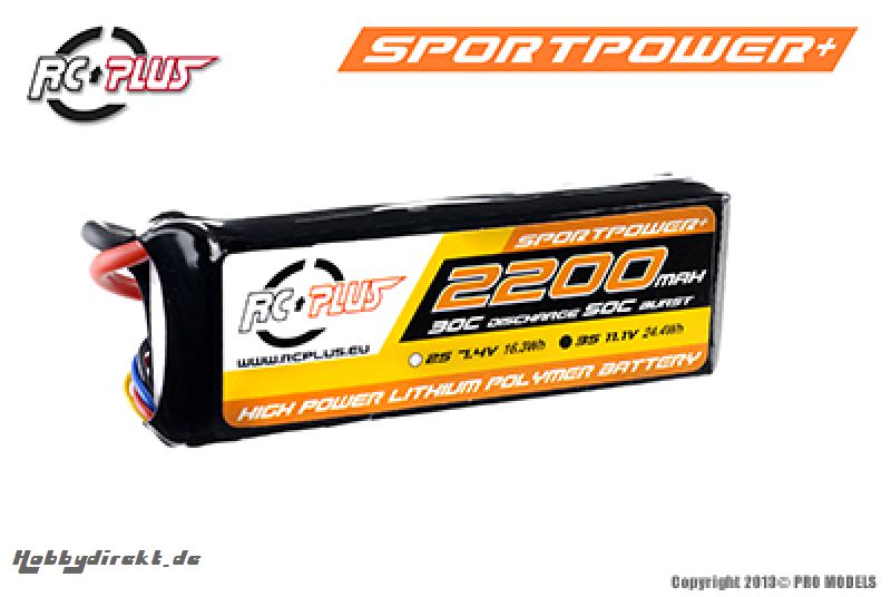 RC Plus - Li-Po Akku - Sportsline 30C - 2200 mAh - 3S1P - 11,1V - Deans Stecker RC-S30-2200-3S1P