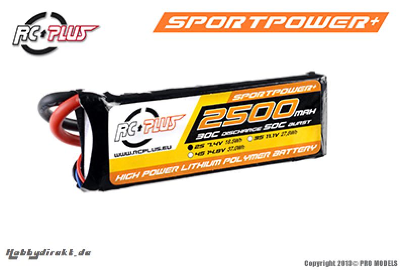 RC Plus - Li-Po Akku - Sportsline 30C - 2500 mAh - 2S1P - 7,4V - Deans Stecker RC-S30-2500-2S1P