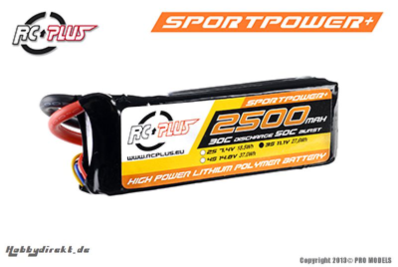 RC Plus - Li-Po Akku - Sportsline 30C - 2500 mAh - 3S1P - 11,1V - Deans Stecker RC-S30-2500-3S1P