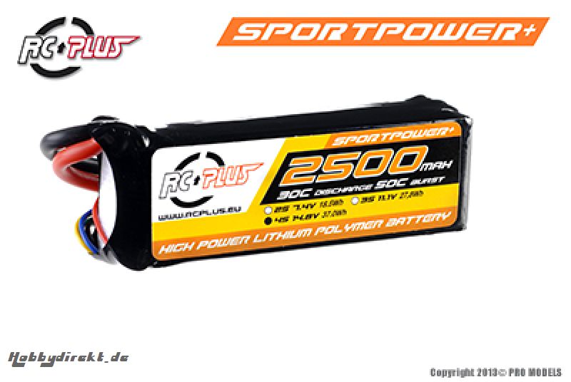 RC Plus - Li-Po Akku - Sportsline 30C - 2500 mAh - 4S1P - 14,8V - Deans Stecker RC-S30-2500-4S1P