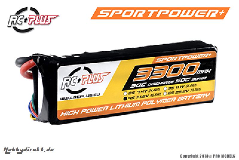 RC Plus - Li-Po Akku - Sportsline 30C - 3300 mAh - 4S1P - 14,8V - Deans Stecker RC-S30-3300-4S1P