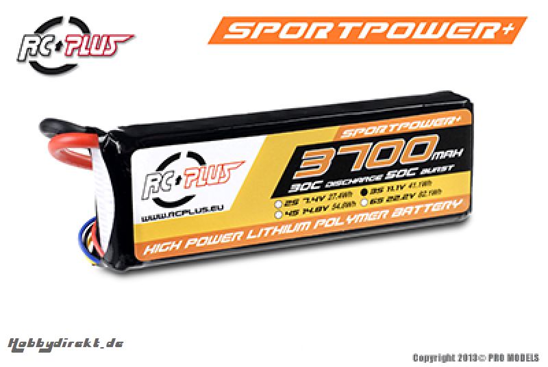 RC Plus - Li-Po Akku - Sportsline 30C - 3700 mAh - 3S1P - 11,1V - Deans Stecker RC-S30-3700-3S1P