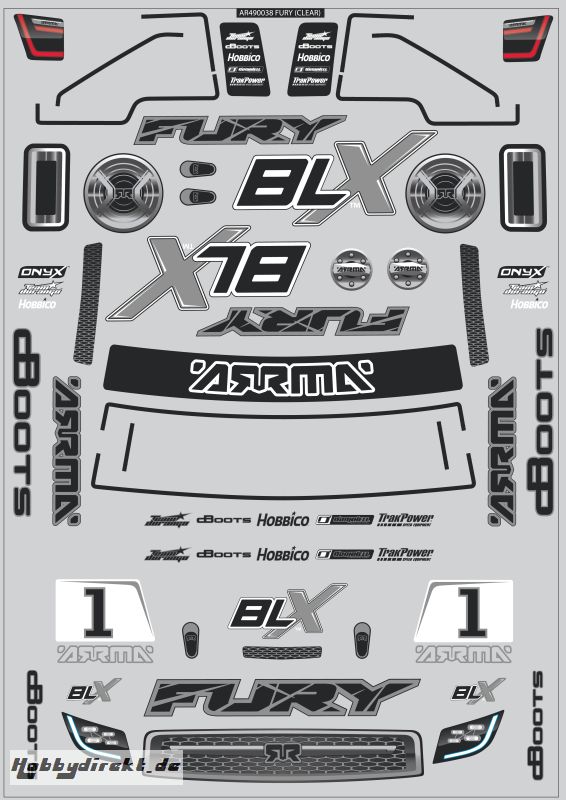 Arrma Fury Body Decals - 2014 Spec AR490038