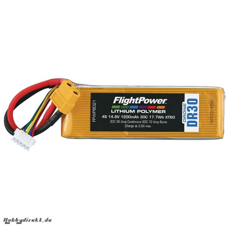 Flightpower LIPO DRONE 14.8V 1200mAh 30C XT6 FPWP8021