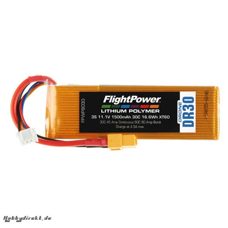 Flightpower LIPO DRONE 11.1V 1500mAh 30C XT6 FPWP8030