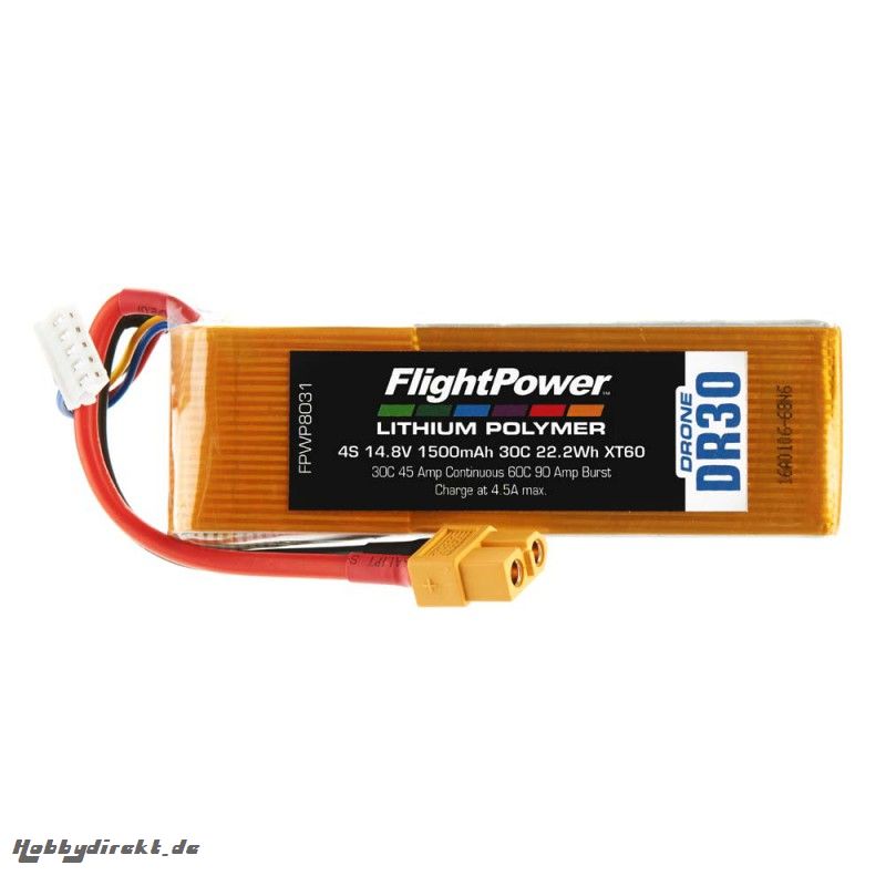 Flightpower LIPO DRONE 14.8V 1500mAh 30C XT6 FPWP8031