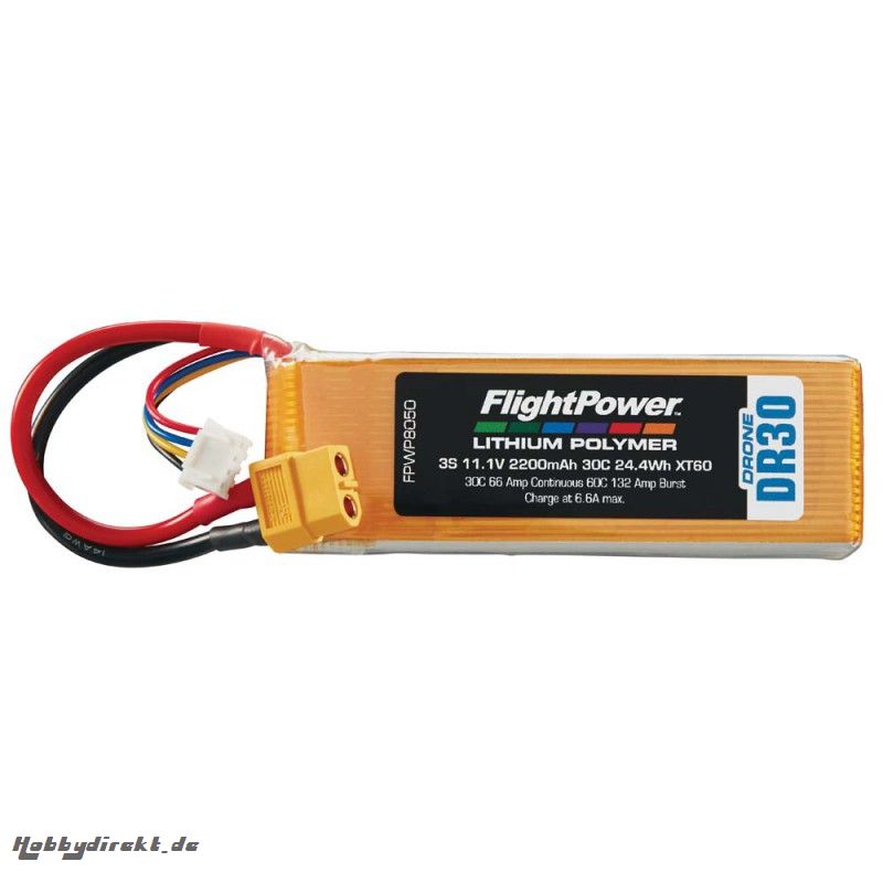 Flightpower LIPO DRONE 11.1V 2200mAh 30C XT6 FPWP8050