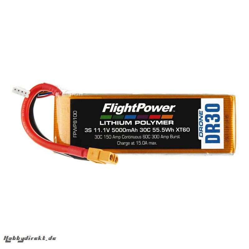 Flightpower LIPO DRONE 11.1V 5000mAh 30C XT6 FPWP8100