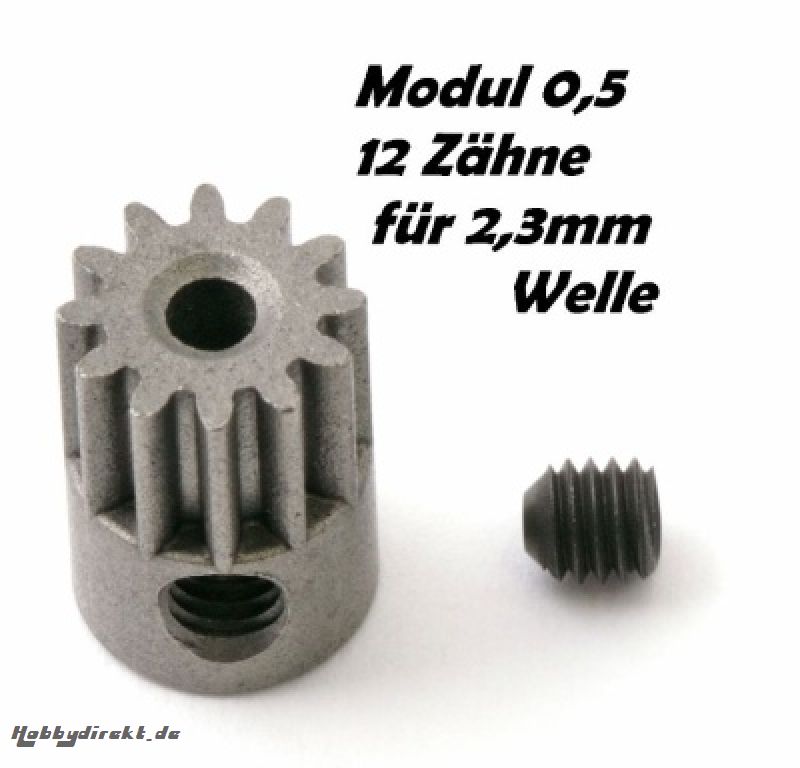 Motor-Ritzel M0,5 12Z Welle 2,3mm, z.B. für NOSRAM Micro 370 Thunder Tiger 03021153T