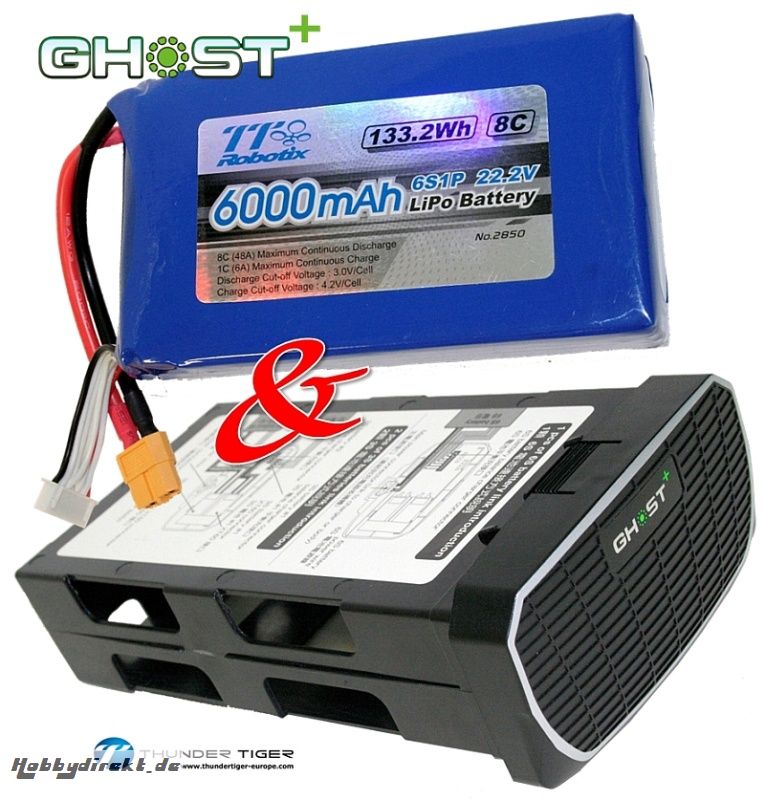 GHOST+ LiPo 6S 22.2V 6000mAh inkl. Akku-Box Thunder Tiger 2852