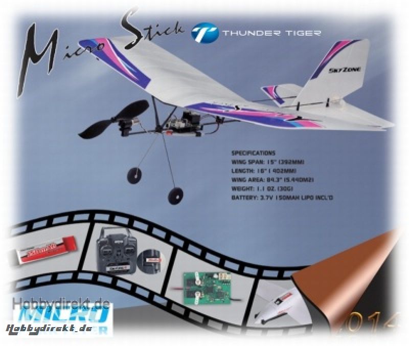 MICRO STICK RTF Ultra-Leicht-Flieger 2.4GHz inkl. LiPo Akku Thunder Tiger 4383SZ