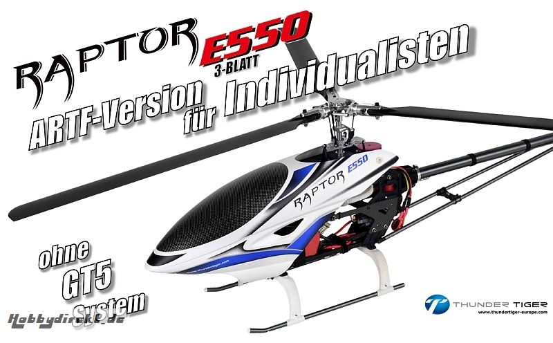 RAPTOR E550 mit 3-Blatt-Kopf, ARF ohne GT5.2 Thunder Tiger 4732-A23X