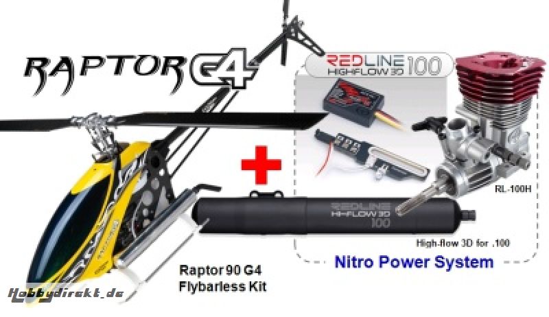 Raptor G4 Nitro Flybarless Kit REDLINE 100 Power Combo, GELB Thu