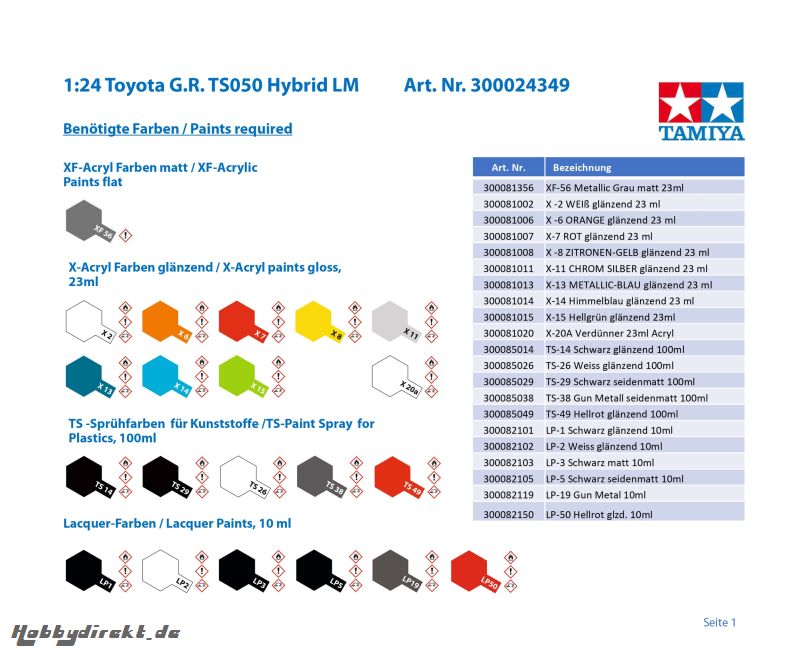 1:24 Toyota G.R. TS050 Hybrid LM F103GT Tamiya 300024349