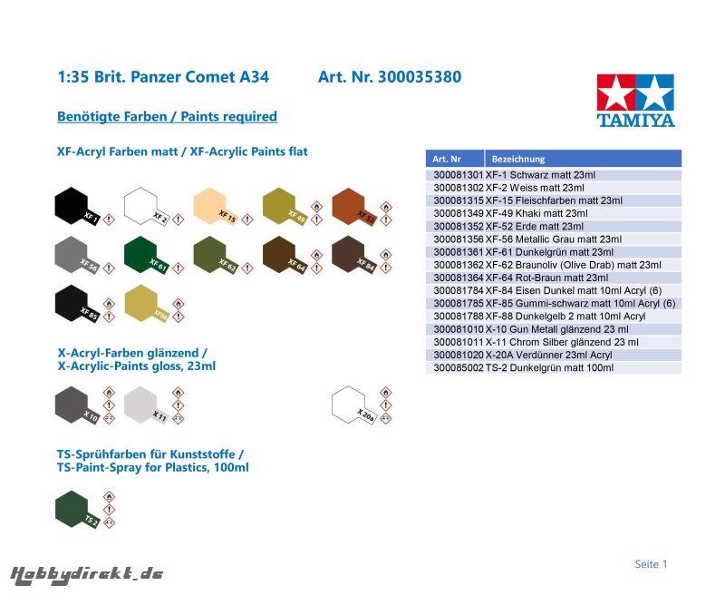 1:35 Brit. Panzer Comet A34 Tamiya 35380 300035380