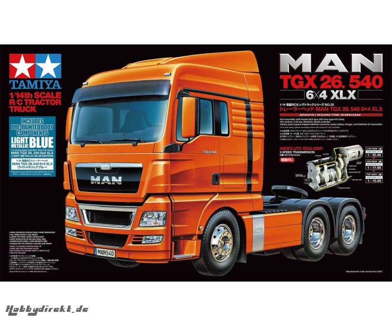 1:14 RC MAN TGX 26.540 Met.Hell-Blau la. Tamiya 56370 300056370