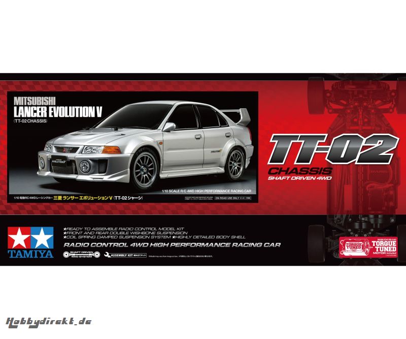 1:10 RC Mitsubishi Lancer Evo V TT-02 Tamiya 58713 300058713