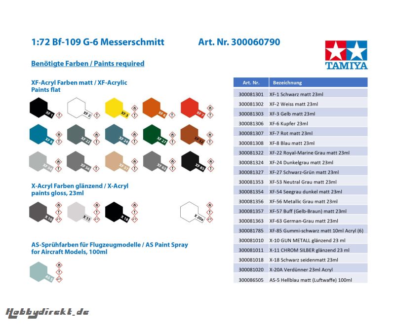 1:72 Bf-109 G-6 Messerschmitt Tamiya 60790 300060790