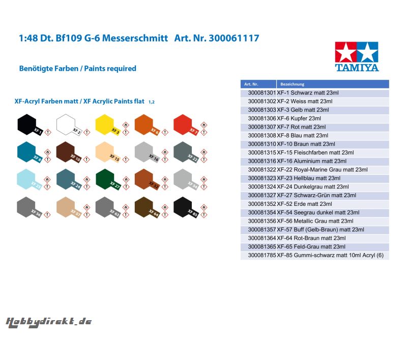 1:48 Dt. Bf109 G-6 Messerschmitt Tamiya 61117 300061117